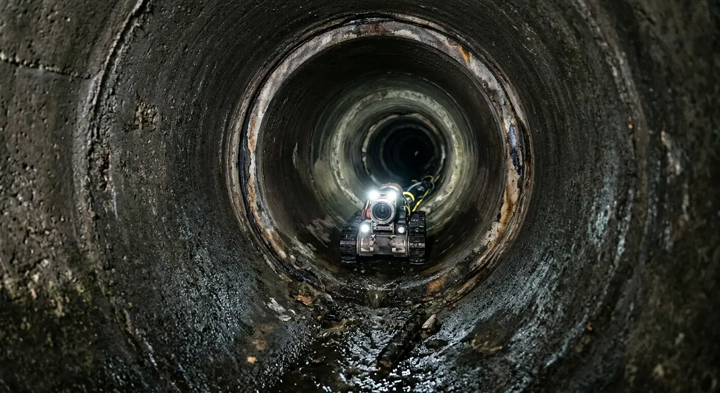 Robotic sewer camera inspecting pipe interior for Drain Snake Service in Providence
